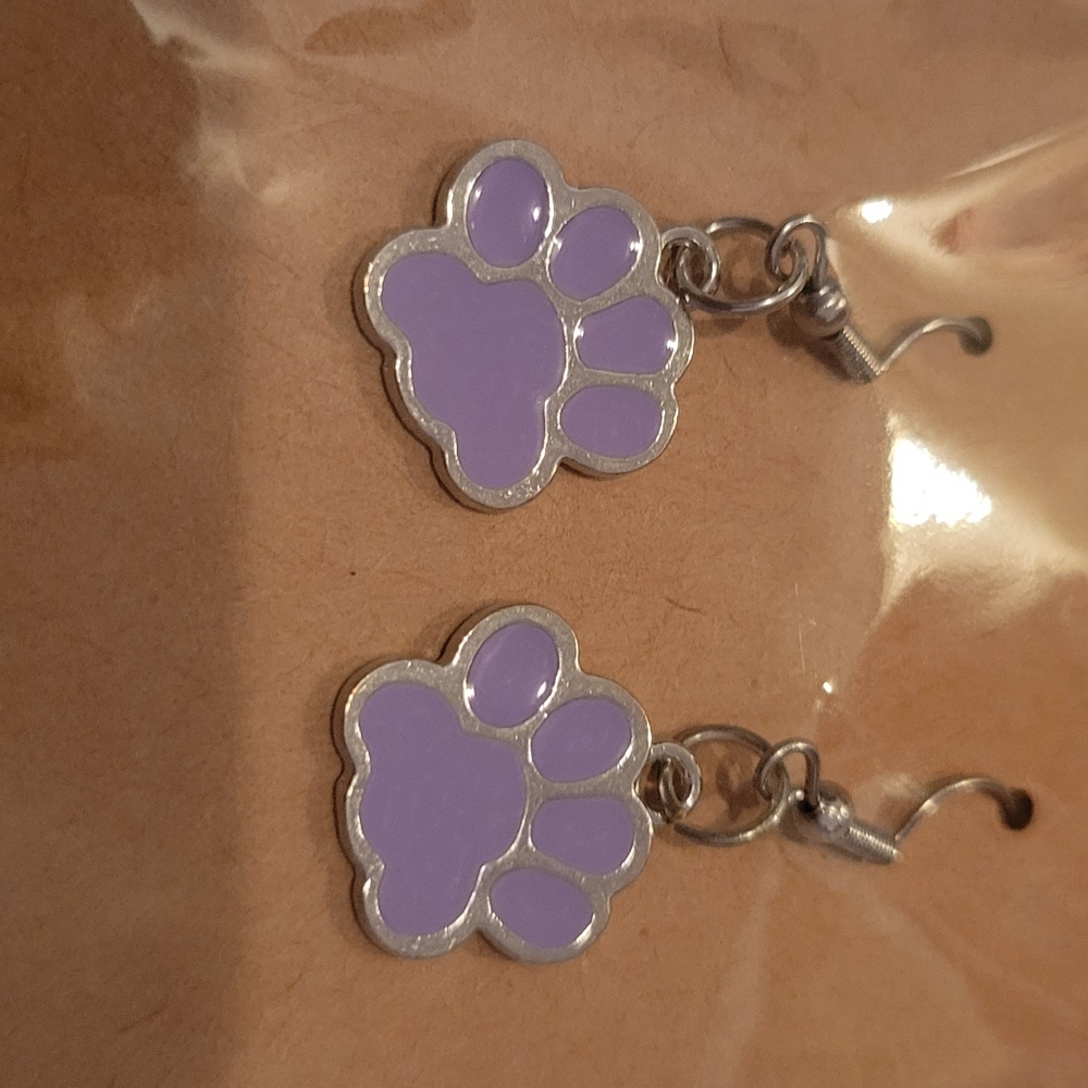 Purple Paw charm earrings